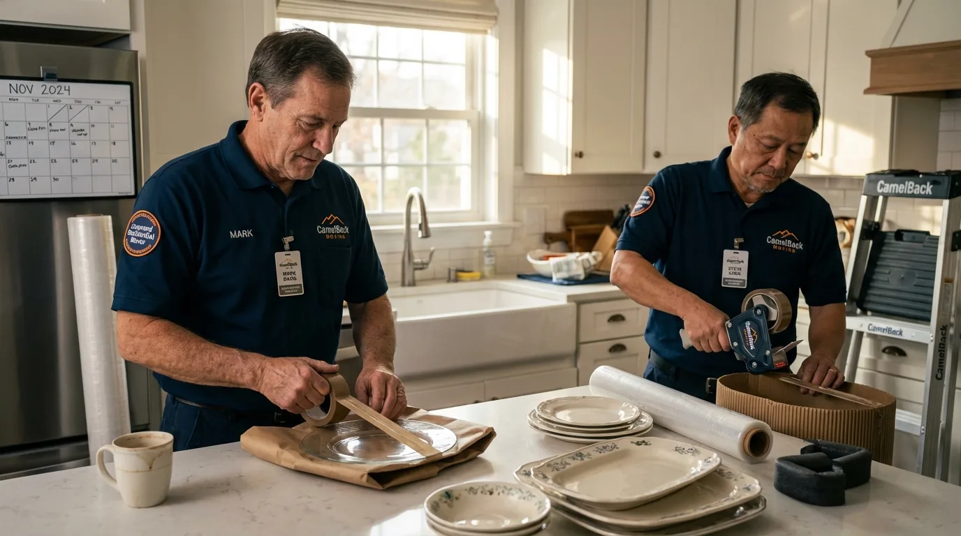 Professional crew packing kitchen dishware in Victoria, TX
